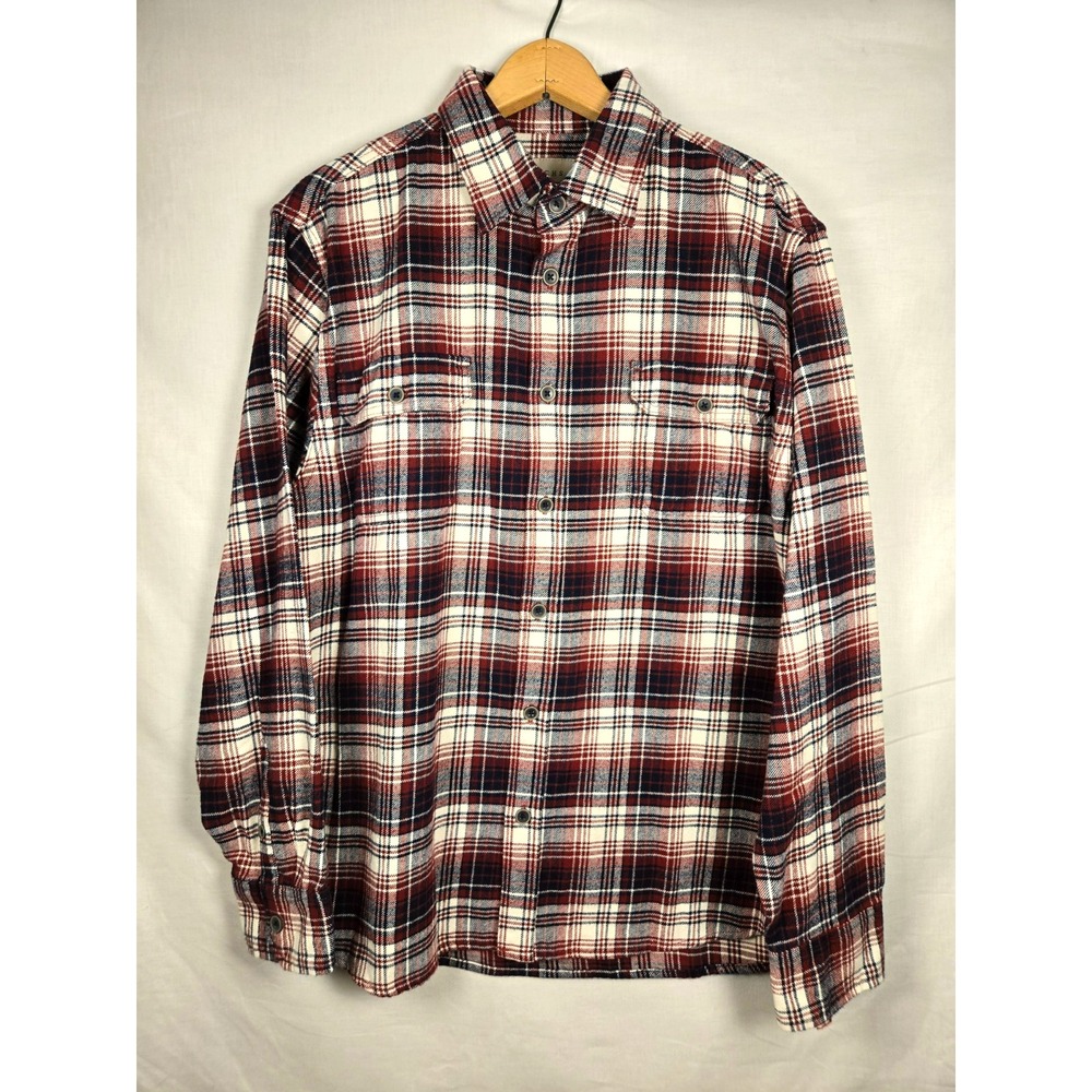 JACHS Plaid Heavy Cotton Flannel Long Sleeve Button Men's Large Red, White, Navy